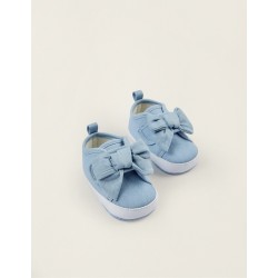 FABRIC SLIPPERS WITH BOW FOR NEWBORN, BLUE