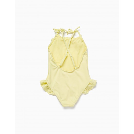 SWIMSUIT WITH ENGLISH EMBROIDERY FOR GIRL, YELLOW