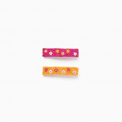 PACK 2 HAIR STROKES WITH BEADING FOR GIRL, ORANGE/PINK