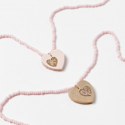 PACK 2 NECKLACES WITH BEADS FOR GIRLS 'HEARTS', PINK