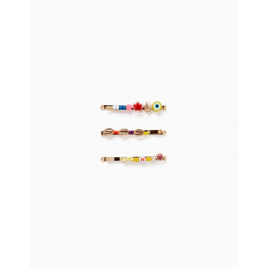 PACK 3 HOOKS WITH BEADING FOR GIRL 'BUZIOS', MULTICOLOR