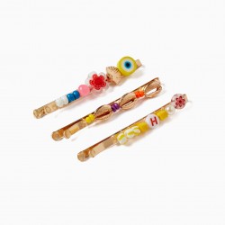 PACK 3 HOOKS WITH BEADING FOR GIRL 'BUZIOS', MULTICOLOR