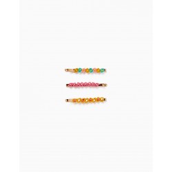 PACK 3 HOOKS WITH BEADING FOR BABY AND GIRL, PINK/YELLOW