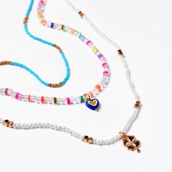 SET OF NECKLACES FOR GIRL 'CLOVER AND HEART', WHITE/BLUE