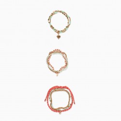 PACK BRACELETS WITH BEADING FOR GIRL, PINK / GREEN