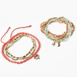PACK BRACELETS WITH BEADING FOR GIRL, PINK / GREEN