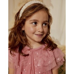 HEADBAND WITH PEARL PRINT AND BEADS FOR GIRL, WHITE