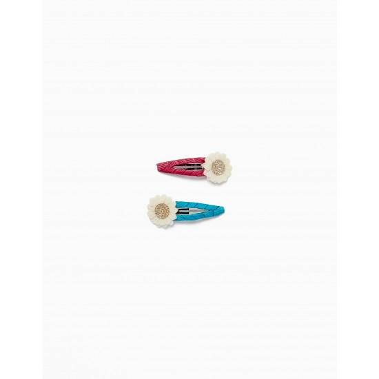 PACK 2 HOOKS WITH APPLICATIONS FOR GIRL 'FLOWERS', BLUE/DARK PINK