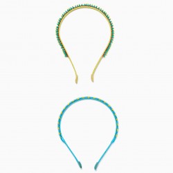 PACK 2 HEADBANDS WITH THREAD FOR GIRL, YELLOW/BLUE