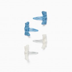PACK 4 HAIR HOOKS WITH LASSO FOR BABY AND GIRL, BLUE/WHITE