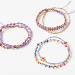 PACK BRACELETS WITH BEADING FOR GIRL, LILAC / GOLD