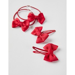 2 HOOKS + 2 RUBBER BANDS WITH BABY AND GIRL TIES, RED