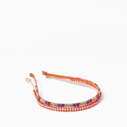 PACK 2 HEADBANDS LINED WITH THREAD FOR GIRL, ORANGE/WHITE