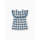 PLAID COTTON BLOUSE AND RUFFLE FOR GIRLS 'B&S', WHITE/DARK BLUE