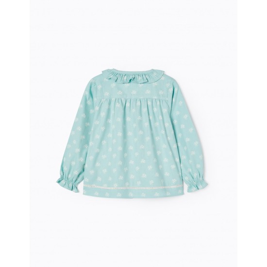 COTTON FLOWERS SHIRT FOR GIRL, WATER GREEN