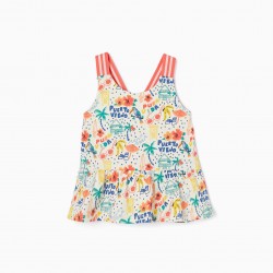 COTTON TOP WITH TROPICAL PRINT FOR GIRLS, MULTICOLORED