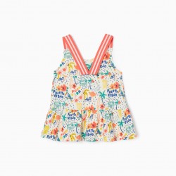 COTTON TOP WITH TROPICAL PRINT FOR GIRLS, MULTICOLORED
