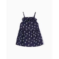 COTTON TOP WITH FLORAL PRINT FOR GIRLS, DARK BLUE