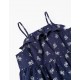 COTTON TOP WITH FLORAL PRINT FOR GIRLS, DARK BLUE