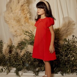 DRESS WITH NECKLINE BOW FOR GIRL, RED