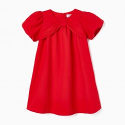 DRESS WITH NECKLINE BOW FOR GIRL, RED