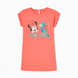 COTTON DRESS FOR GIRLS 'TROPICAL MINNIE', CORAL