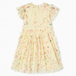 TULLE DRESS WITH BUTTERFLIES FOR GIRL, YELLOW