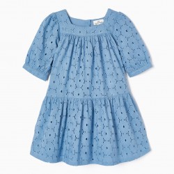 COTTON DRESS WITH ENGLISH EMBROIDERY FOR GIRLS 'YOU&ME', BLUE