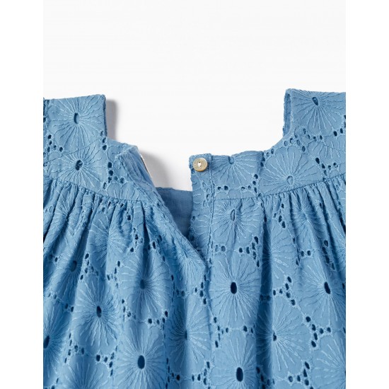 COTTON DRESS WITH ENGLISH EMBROIDERY FOR GIRLS 'YOU&ME', BLUE