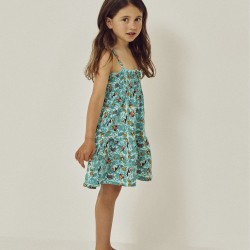 COTTON STRAPLESS DRESS FOR GIRL 'MINNIE', WATER GREEN
