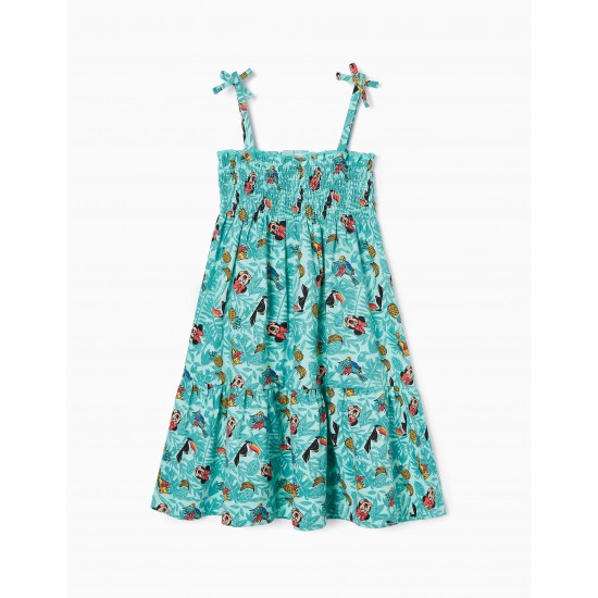 COTTON STRAPLESS DRESS FOR GIRL 'MINNIE', WATER GREEN