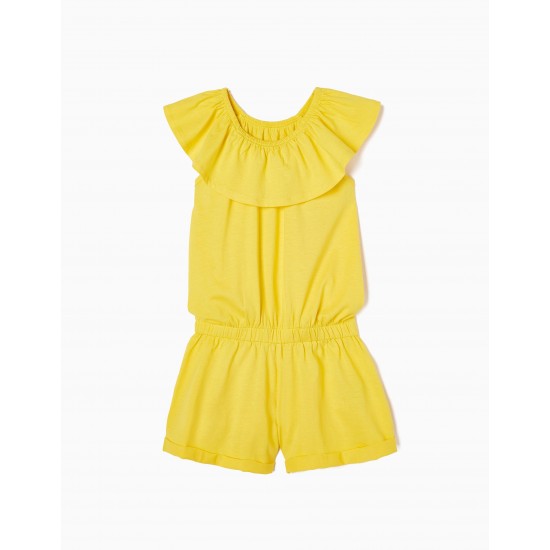 SHORT COTTON JUMPSUIT FOR GIRL, YELLOW