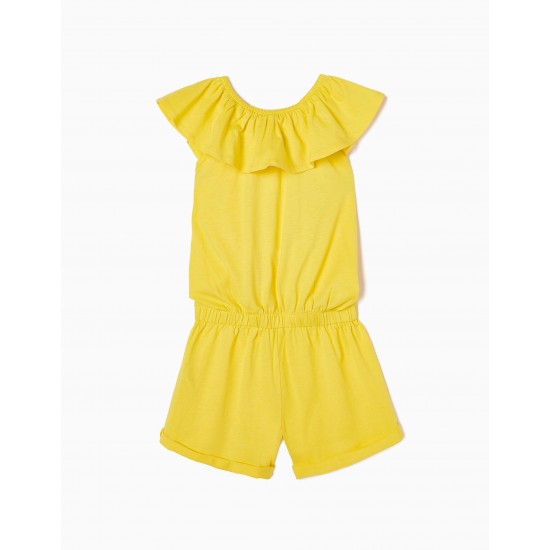 SHORT COTTON JUMPSUIT FOR GIRL, YELLOW