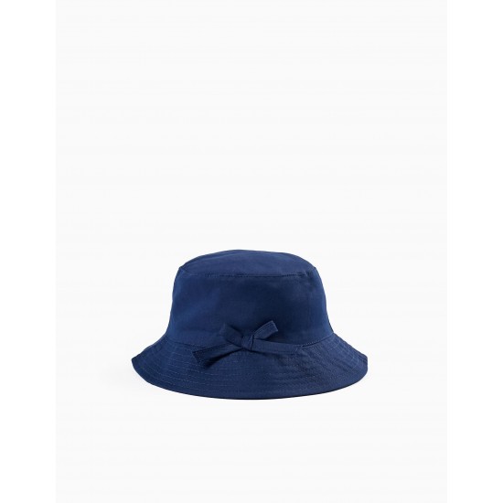 TWILL HAT WITH DECORATIVE BOW FOR GIRL, DARK BLUE