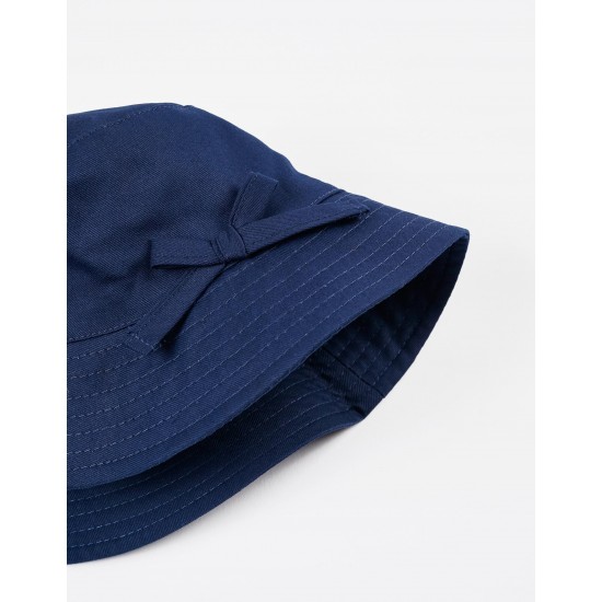 TWILL HAT WITH DECORATIVE BOW FOR GIRL, DARK BLUE