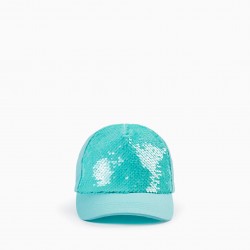 CAP WITH SEQUINS FOR GIRL, WATER GREEN