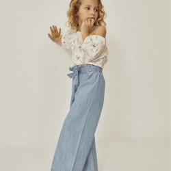 JEANS WITH WAIST PAPERBAG AND BOW FOR GIRL, BLUE