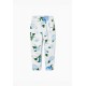 SATIN TROUSERS WITH BLUE HYDRANGEAS FOR GIRLS, WHITE/BLUE