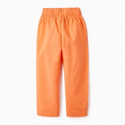 PANTS WITH COTTON AND LINEN SMOCK FOR GIRL, ORANGE