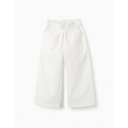 PANTS WITH ENGLISH EMBROIDERY FOR GIRLS, WHITE