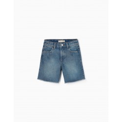 COTTON JEANS SHORTS FOR GIRLS, BLUE