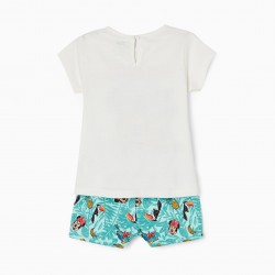 T-SHIRT + COTTON SHORTS FOR BABY GIRL 'MINNIE', WHITE/WATER GREEN