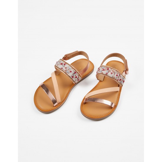 LEATHER SANDALS AND BEADS FOR GIRL, GOLDEN ROSE