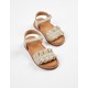 RUFFLED LEATHER SANDALS FOR GIRLS, BEIGE
