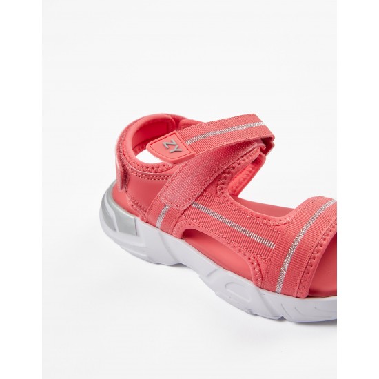 SANDALS FOR GIRL, CORAL/SILVER