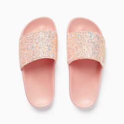 RUBBER FLIP FLOPS WITH GLITTER FOR GIRL, PINK