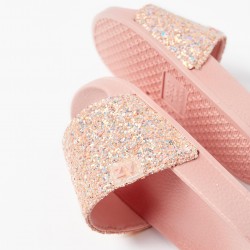RUBBER FLIP FLOPS WITH GLITTER FOR GIRL, PINK