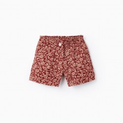 CORDUROY SHORTS FOR GIRLS 'FLORAL', DARK RED