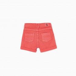 COTTON TWILL SHORTS FOR GIRLS, RED