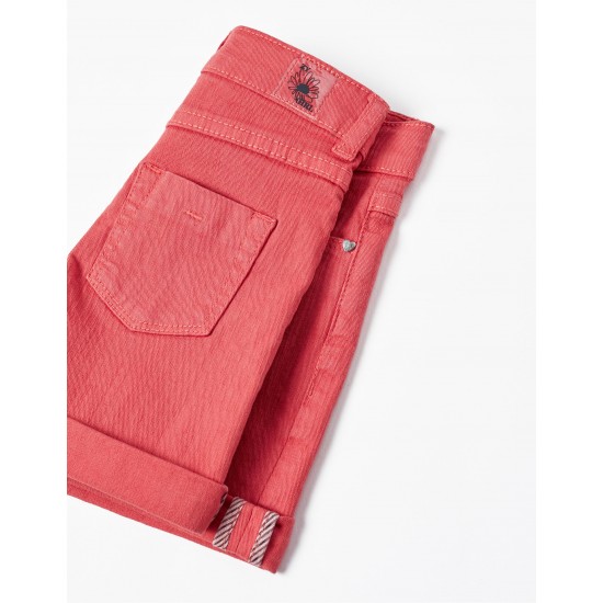 COTTON TWILL SHORTS FOR GIRLS, RED